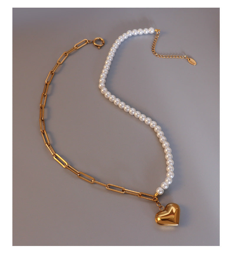 Peach Heart French Textured Pearl Necklace for Women by Planderful Collection