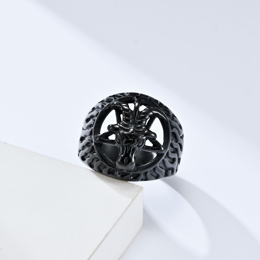 Planderful Satan Goat Ring Titanium Stainless Steel Retro Style Personalized Jewelry For Men Women