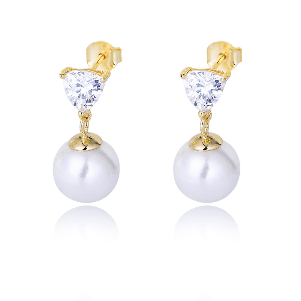 Korea Dongdaemun Love-Shaped Zircon Earrings Femininity Style Sterling Silver Pearl Earrings Stud Earrings