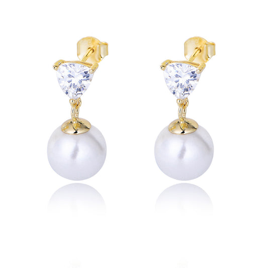 Korea Dongdaemun Love-Shaped Zircon Earrings Femininity Style Sterling Silver Pearl Earrings Stud Earrings