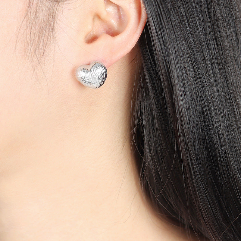 French Love Earrings: Elegant and Timeless Metal Peach Heart Earstuds with 18K Gold Plating