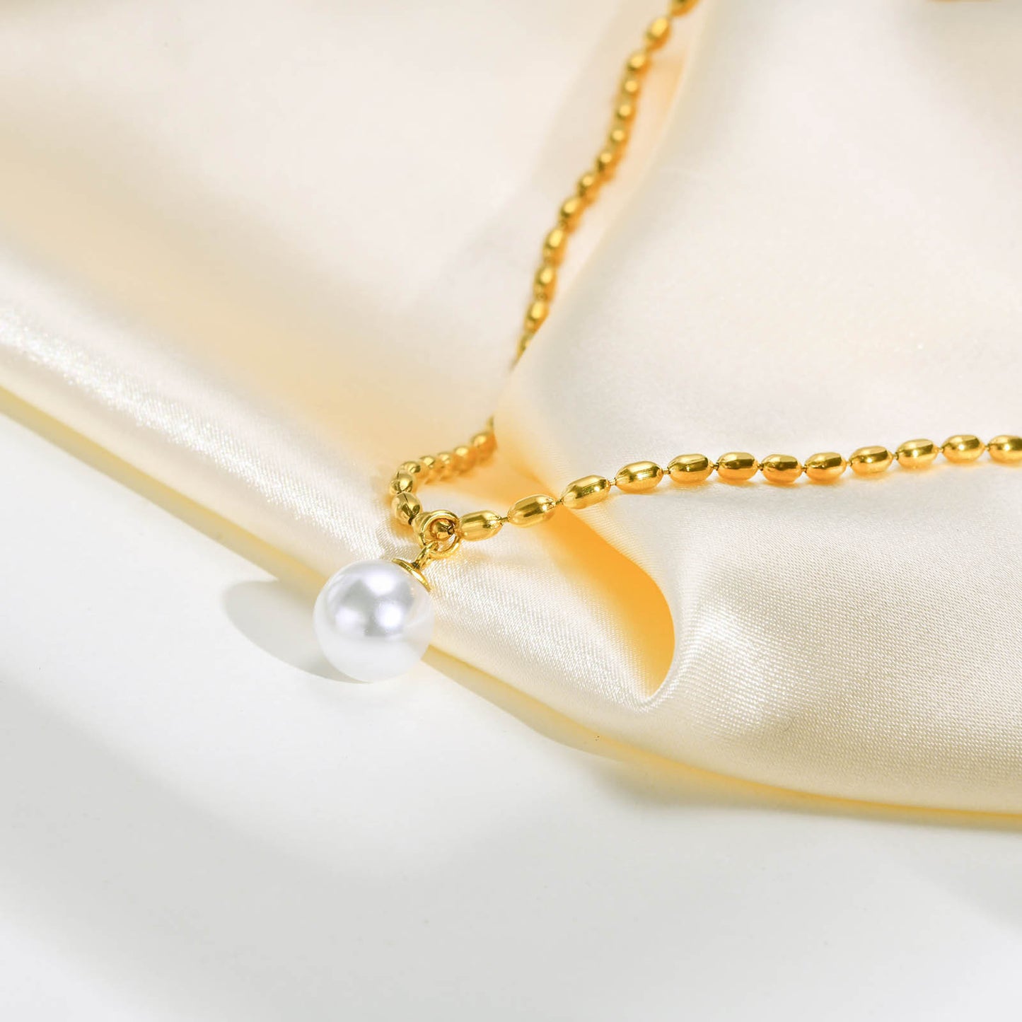 Stainless Steel Imitation Pearl Olive Bead Necklace for Ladies