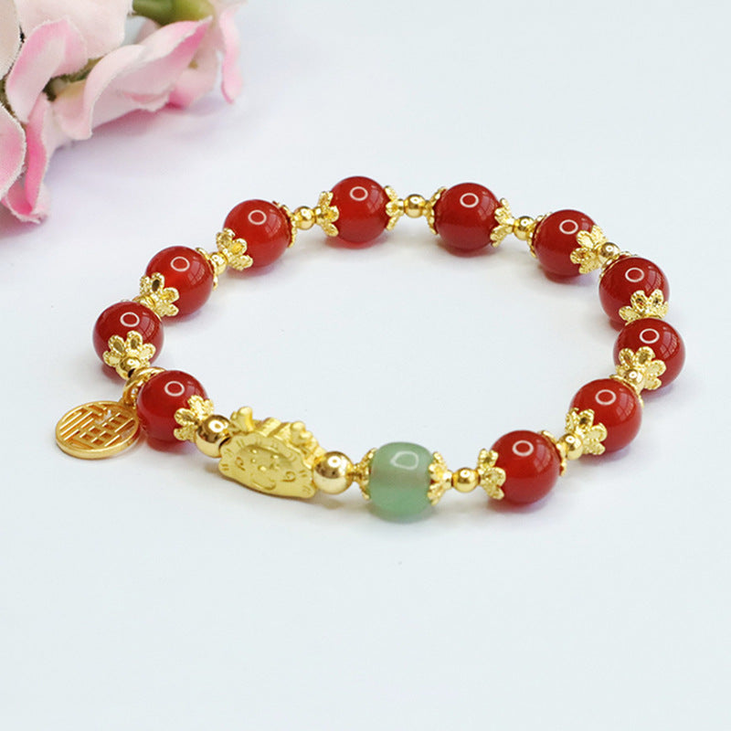 Dragon Blessings Natural Red Agate Sterling Silver Bracelet