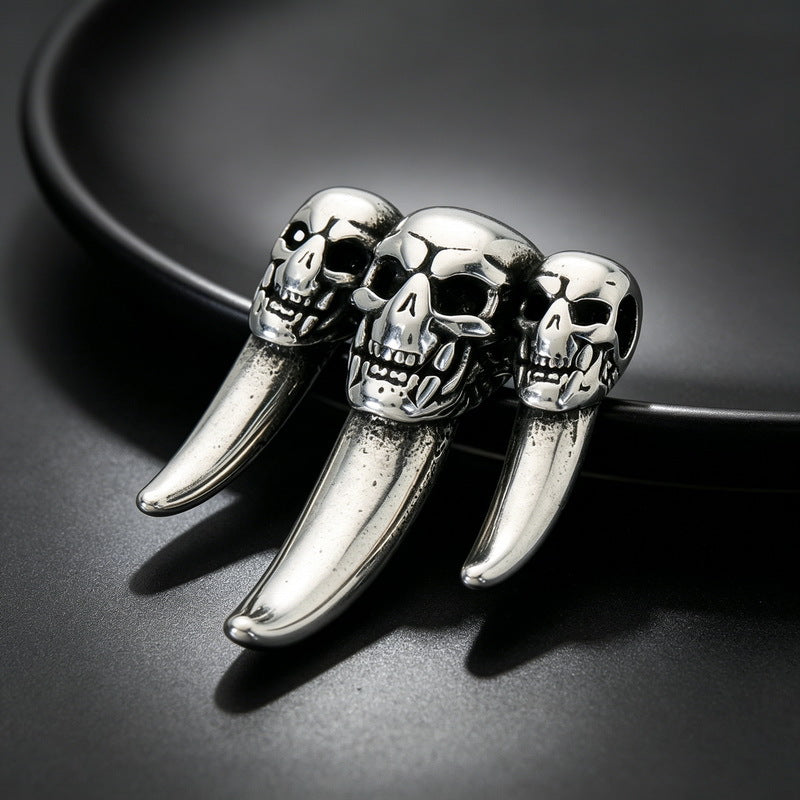 Punk Hip Hop Style Stainless Steel Wolf Tooth Shape Men's Pendant Skull Necklace