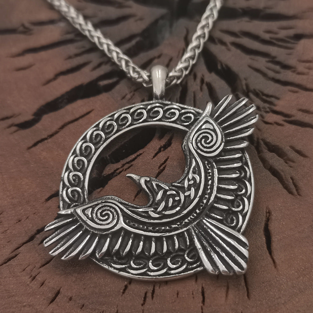 Viking Crow Titanium Steel Necklace - European American Animal Talisman Pendant