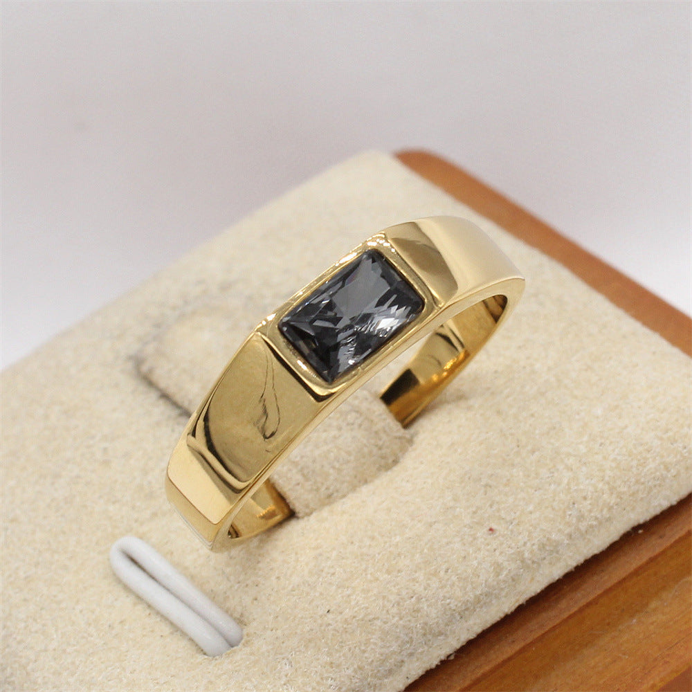 Planderful Jewelry Steel Ring With Rectangular Stone