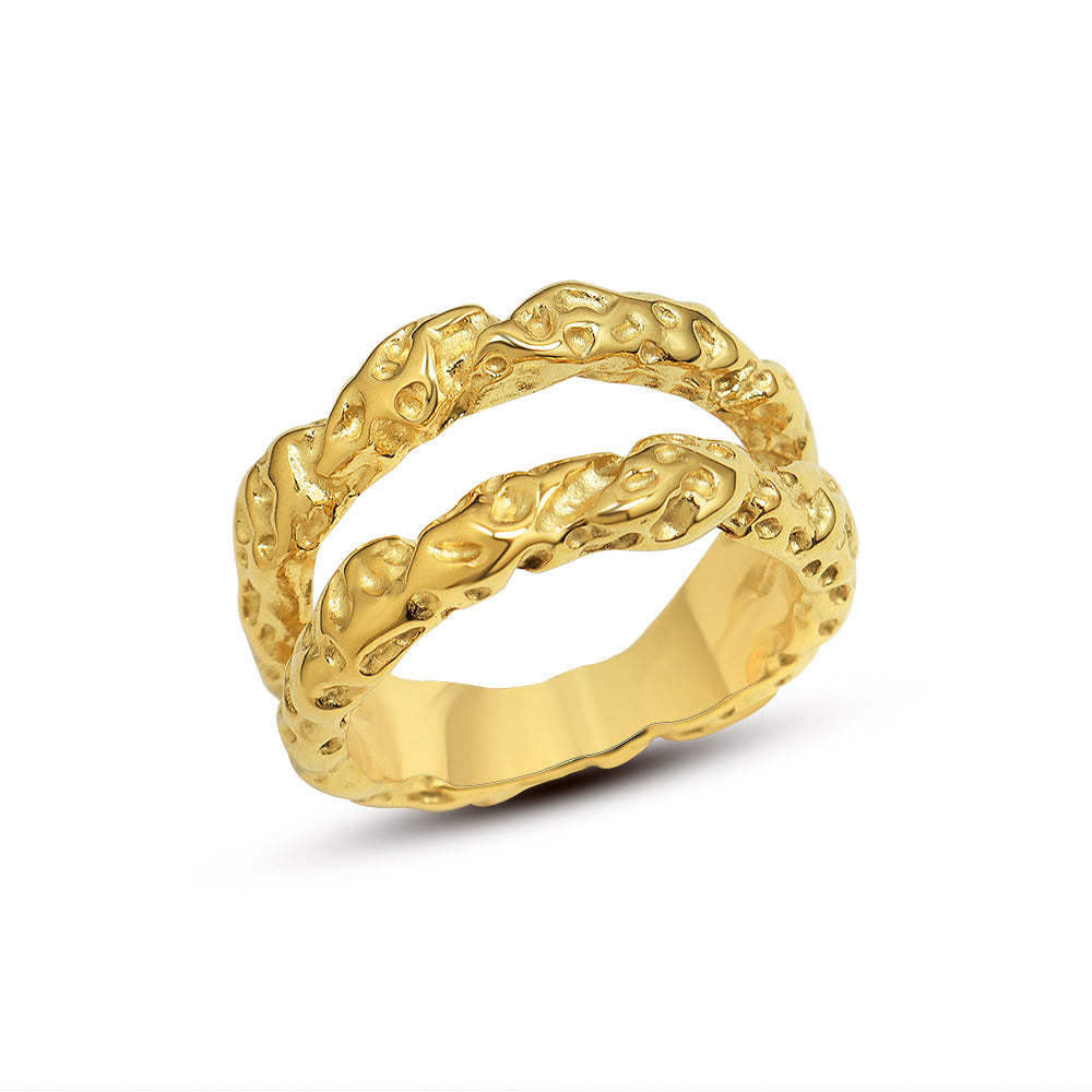 Luxurious European and American Style Titanium Steel Gold Ring for Women