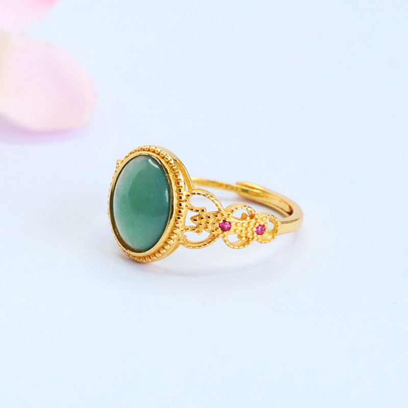 Blue-Water Jadeite Ruyi Knot 925 Silver Ring