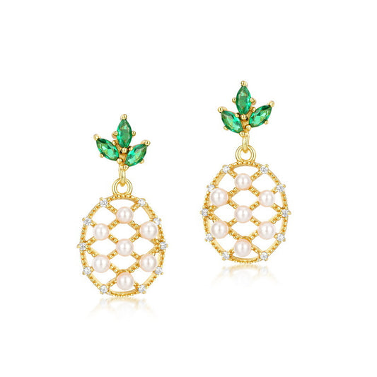 Pearl Green Zircon Pineapple Pendant Sterling Silver Drop Earrings