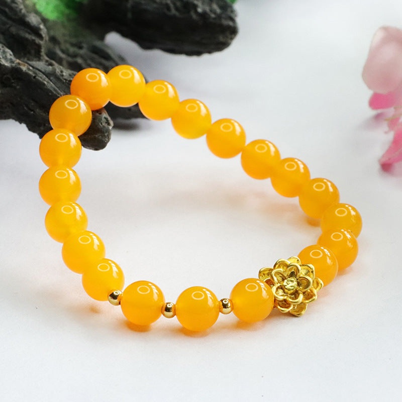 Golden Lotus Chalcedony Bracelet - Sterling Silver Female Jewelry