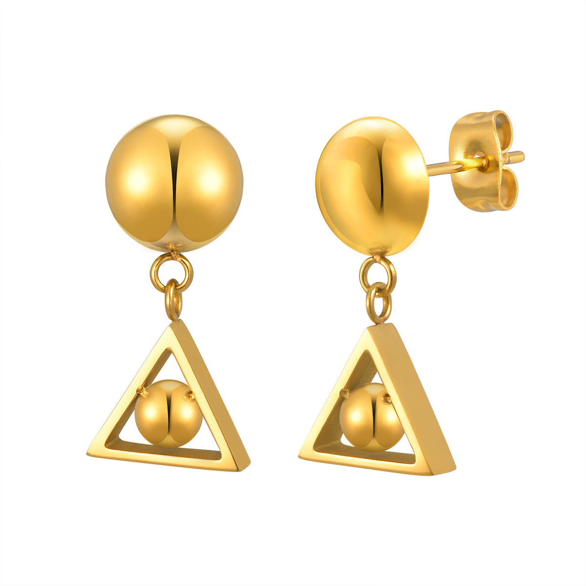 Gold Geometric Ball Drop Stud Earrings