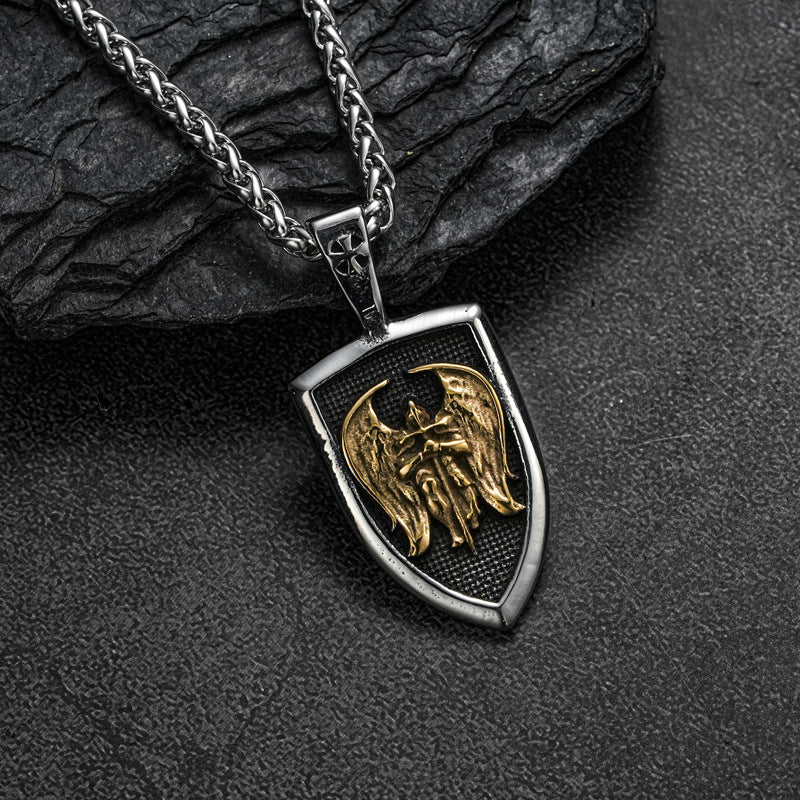 1. Planderful St Michael Cross Pendant Necklace in Stainless Steel for Men Vintage Hip Hop Gift
