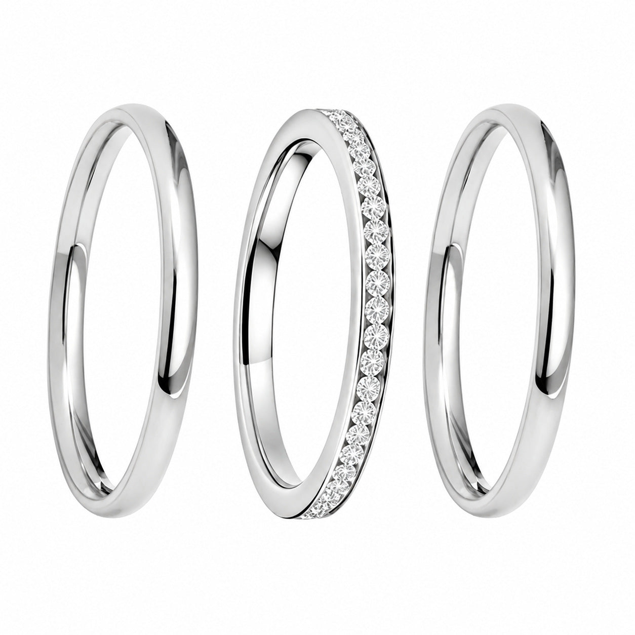 Planderful Collection Stainless Steel Stacked Ring Set For Women Non Fading Gold Zircon Three Piece Versatile Statement Jewelry