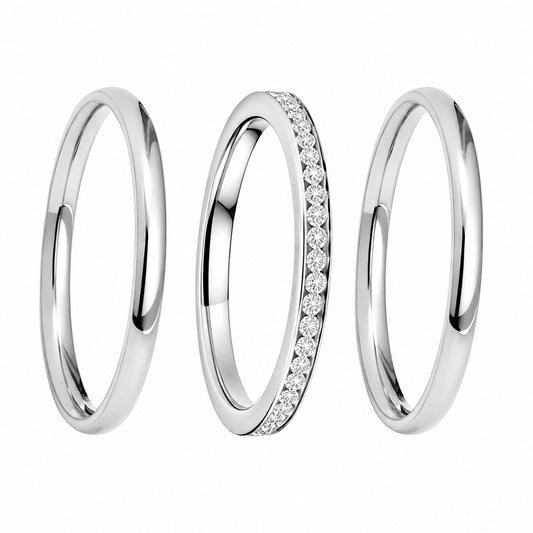Planderful Collection Stainless Steel Stacked Ring Set For Women Non Fading Gold Zircon Three Piece Versatile Statement Jewelry