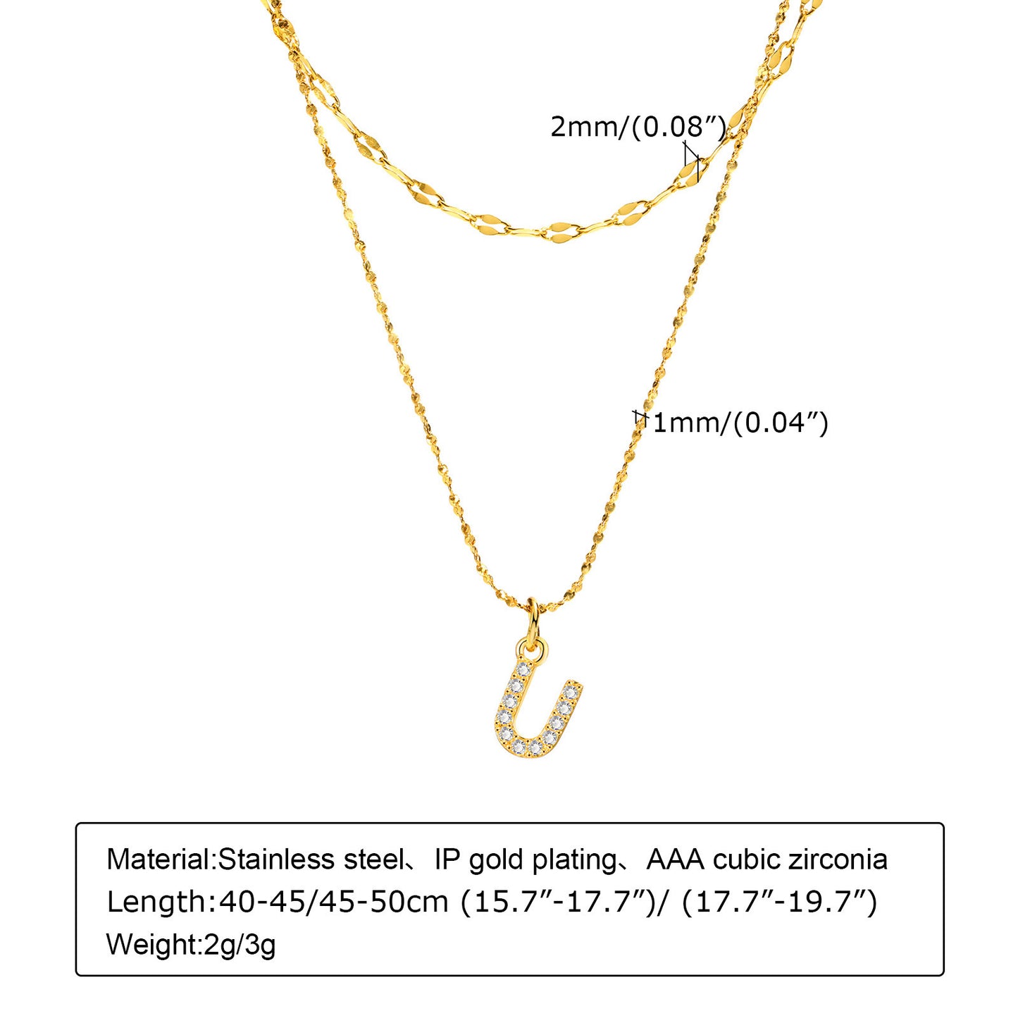Stainless Steel 26-Letter Zircon Necklace Set for Summer Fashion