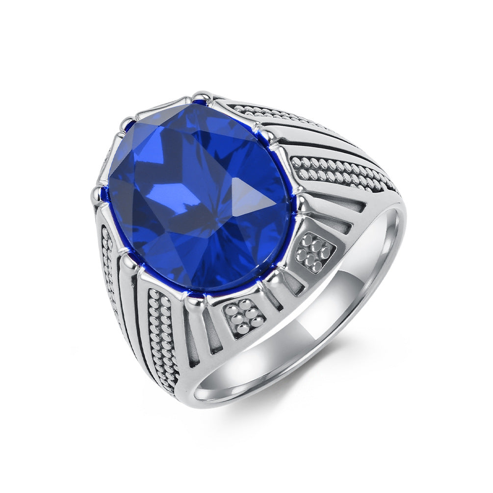 Planderful Everyday Genie Ring Retro Inlaid Glass Gem For Women European American Style Steel Band Sizes 7 8 9 10 11 12