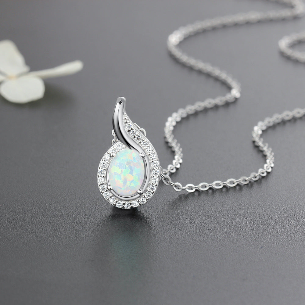 Planderful Jewelry Opal Necklace Sterling Silver
