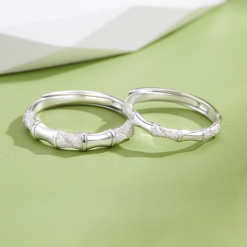 Sterling Silver Bamboo Couple Ring Unisex Adjustable Opening For Couples By Planderful Everyday Genie