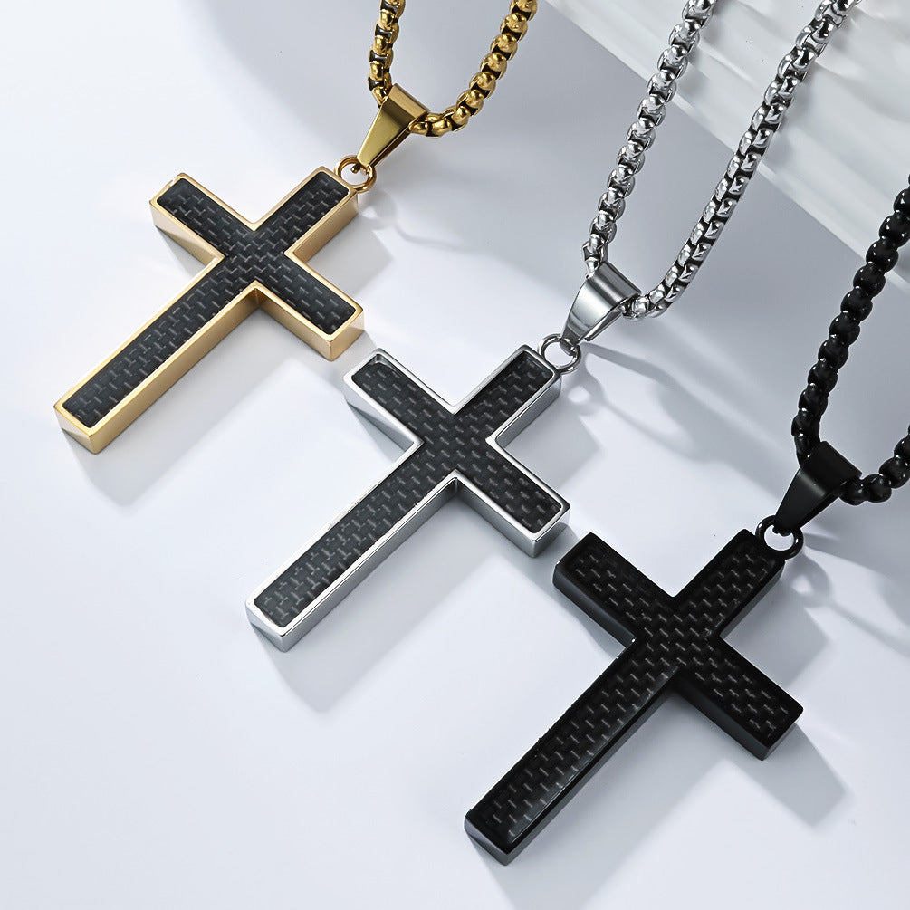 Personalized Stainless Steel Carbon Fiber Cross Necklace For Unisex Streetwear By Planderful Collection Everyday Genie
