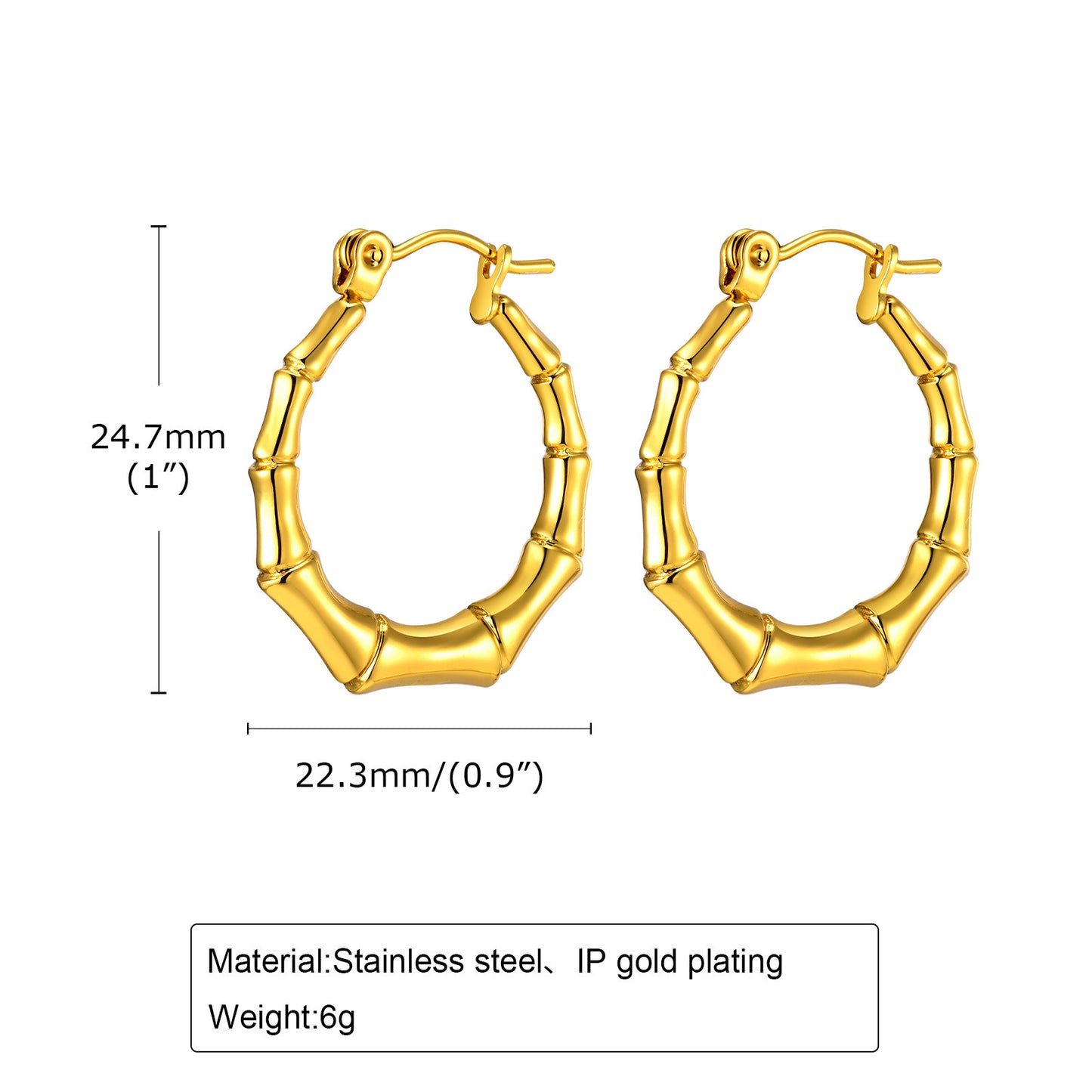 Stainless Steel C Shaped Bamboo Earrings Gold Women Fashion Jewelry