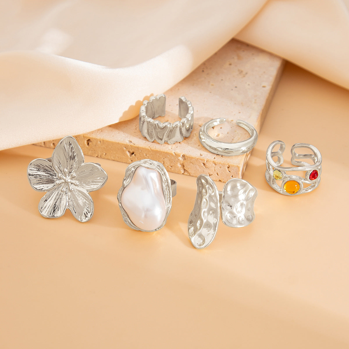 Planderful Vienna Verve Open Ring With Imitation Pearl Ring And Lava Design For Jewelry Lovers