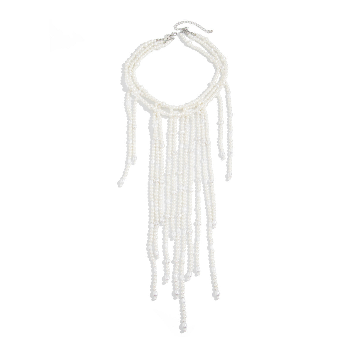 French Pearl Bead Long Fringe Necklace