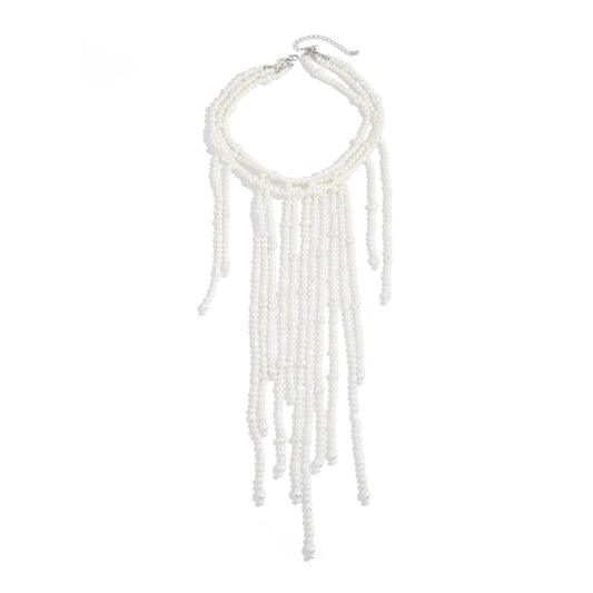 French Pearl Bead Long Fringe Necklace