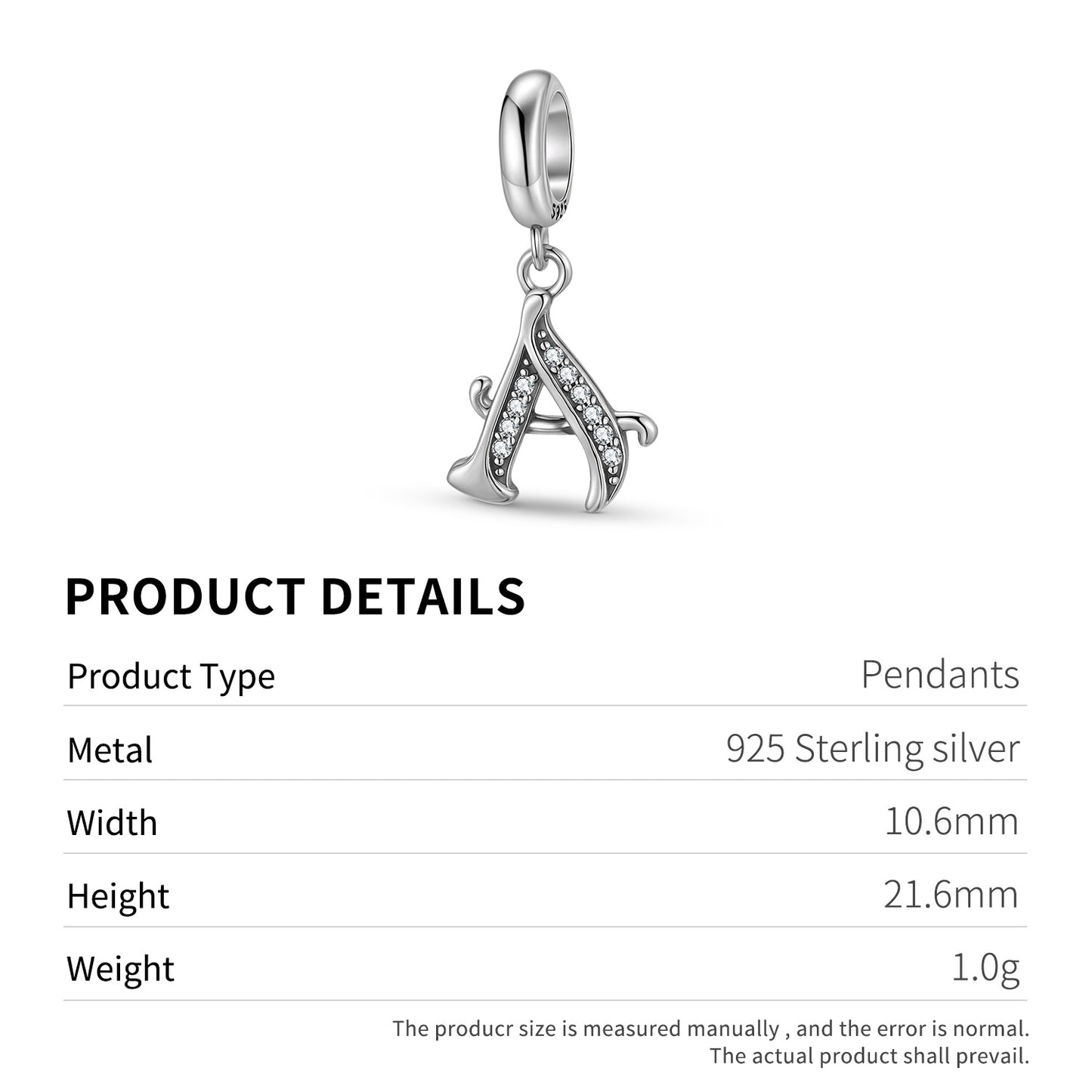 Planderful Jewelry 26 Letter Sterling Silver Pendant With Zircon Inlays Necklace