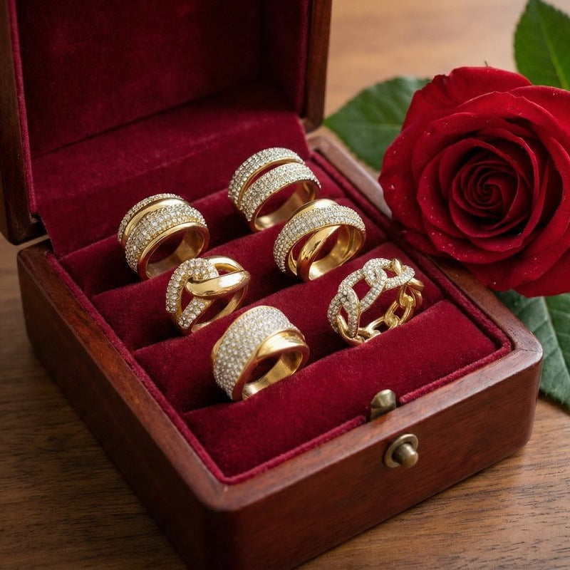 Style Full Zircon Wide Version Neutral Wind Ring Hollow Woven Men's