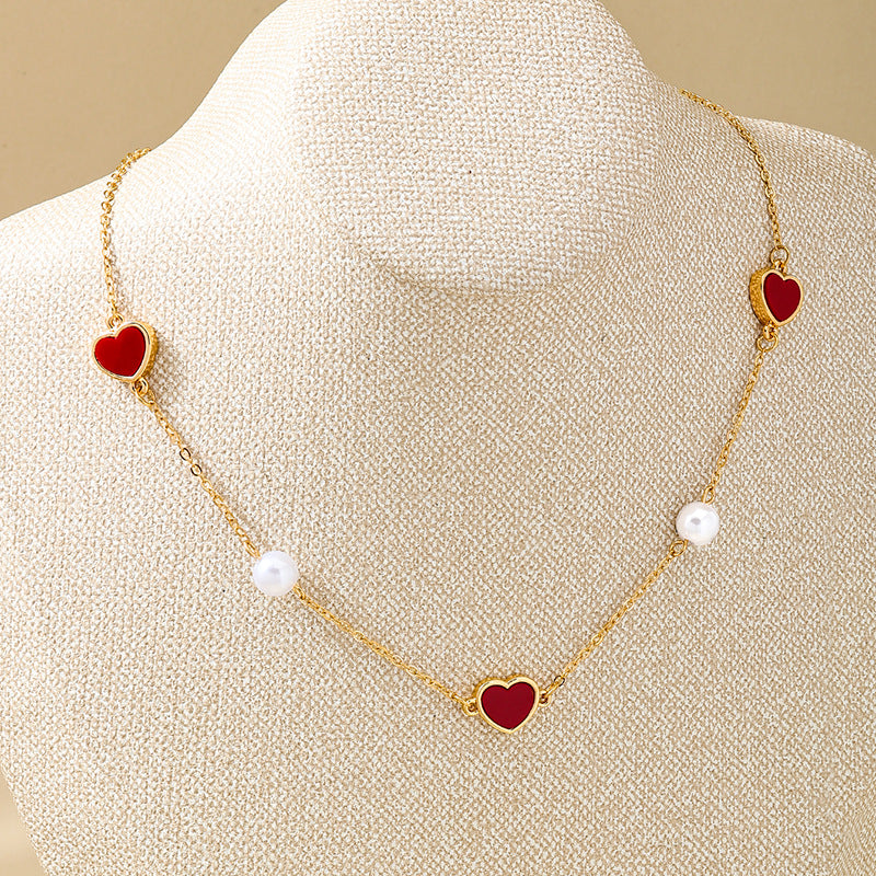 Planderful Vienna Verve Necklace – Elegant Metal Design with Red Love Pearls