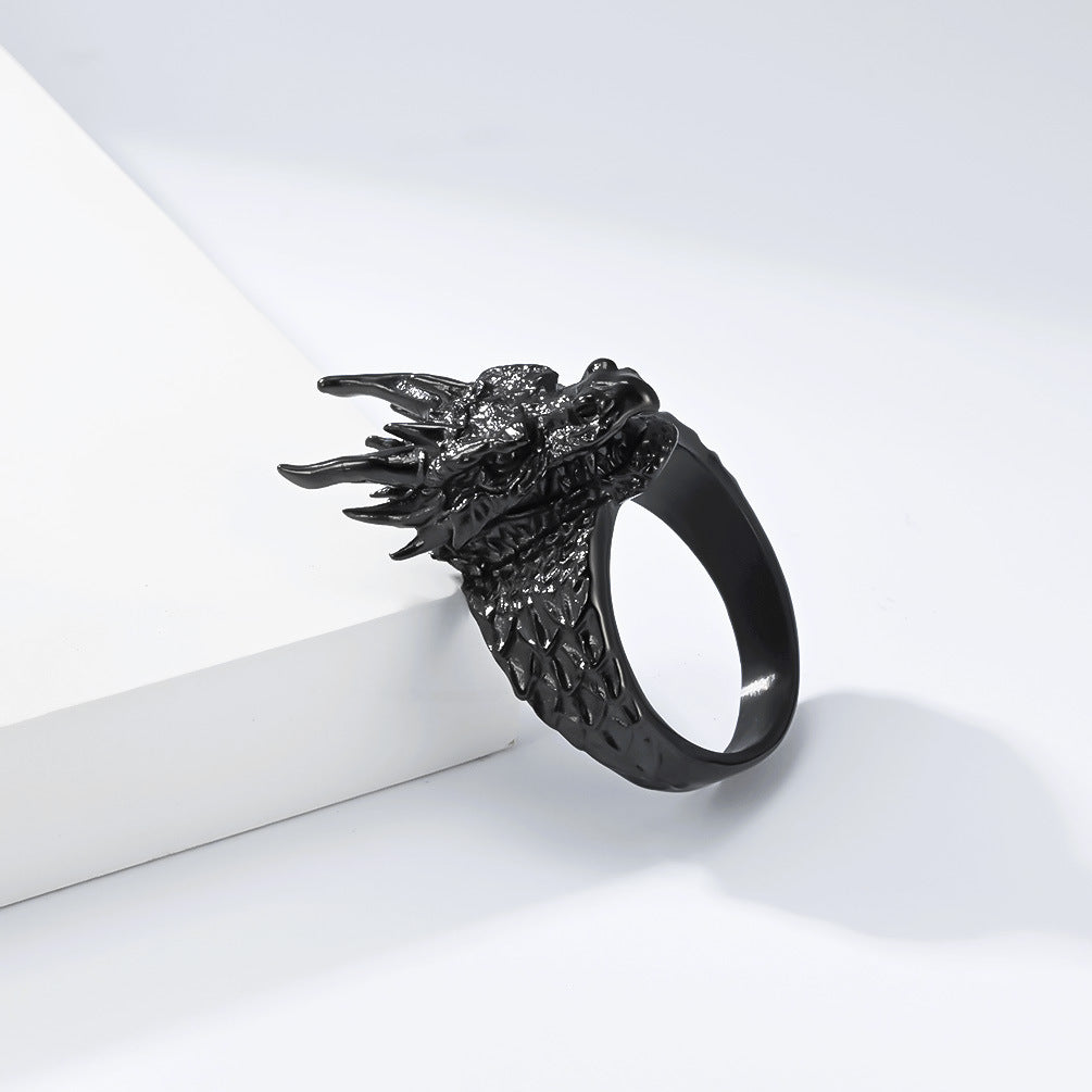 Planderful Dragon Ring For Men Retro Dragon Head Titanium Steel Gold Plated Non Fading Jewelry
