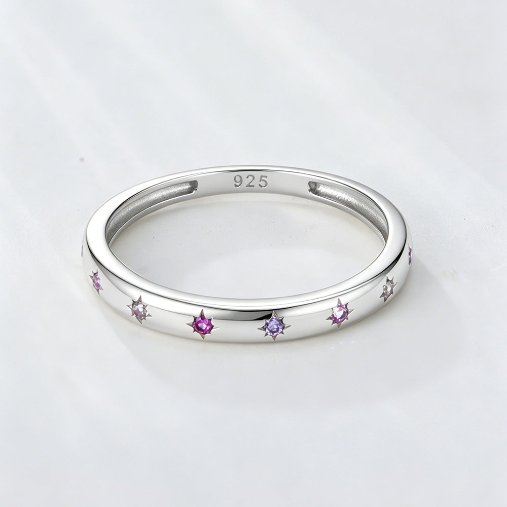 S925 Sterling Silver Colored Zircon Ring Geometric Hexagram Ring Trendy