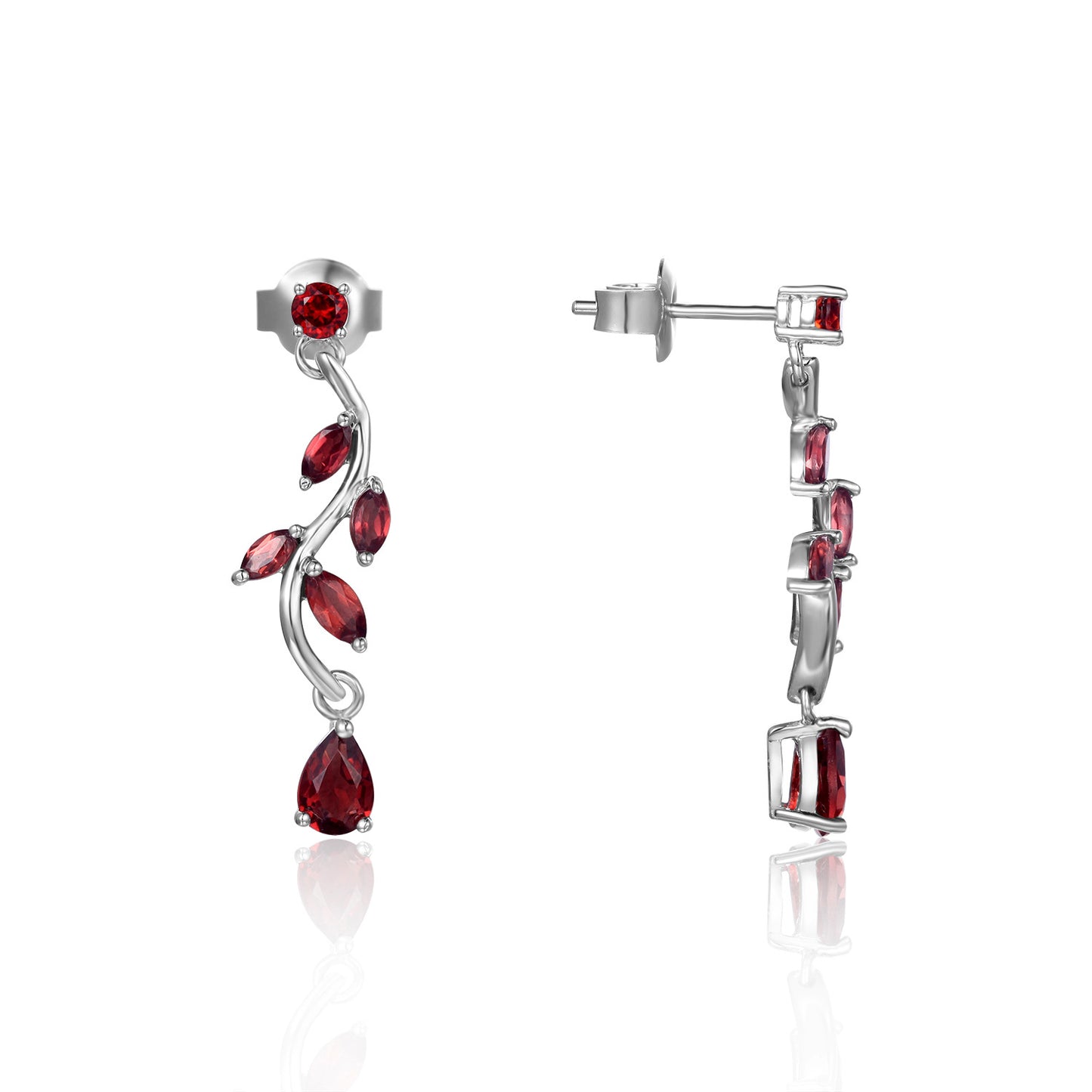 Sag Branch Pear Shape Natural Gemstones Silver Drop Earrings