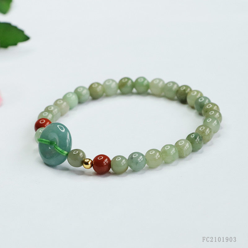 Blue Water Jadeite Peace Buckle & Round Bead 5-13 mm Bracelet
