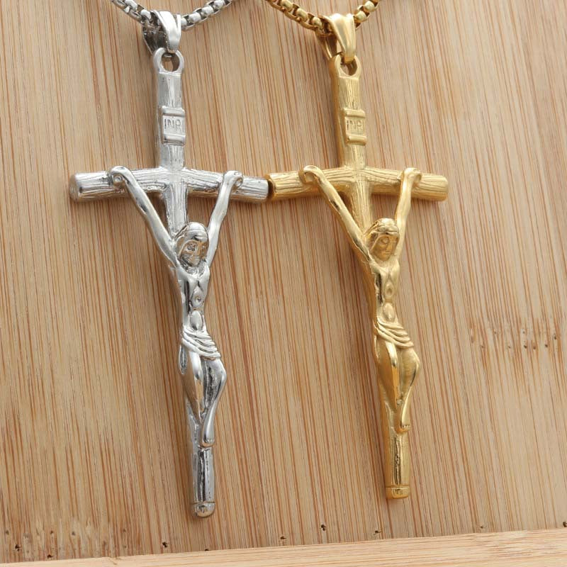 Titanium Steel Cross Pendant Necklace for Men - Punk Style Retro Stainless Steel Accessory by Planderful