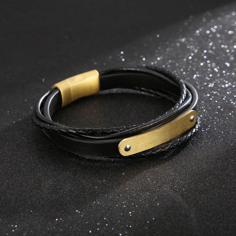 Planderful Mens Stainless Steel Magnetic Leather Bracelet