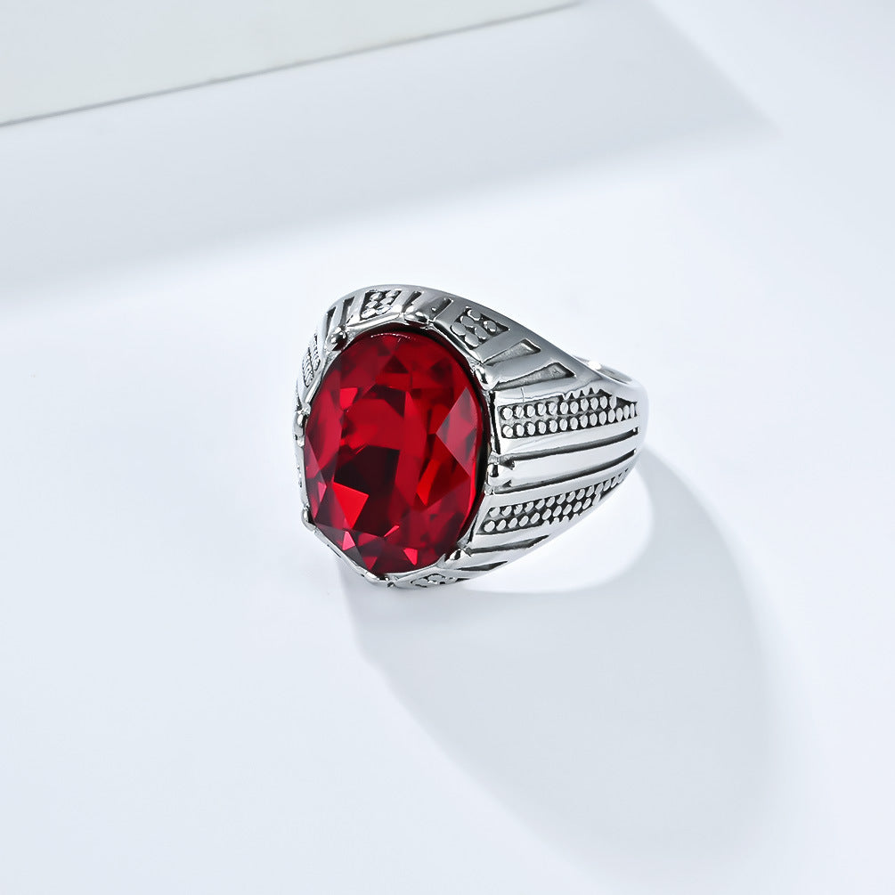 Planderful Titanium Steel Ring With Glass Gem Inlay For Men Modern Masculine Jewelry