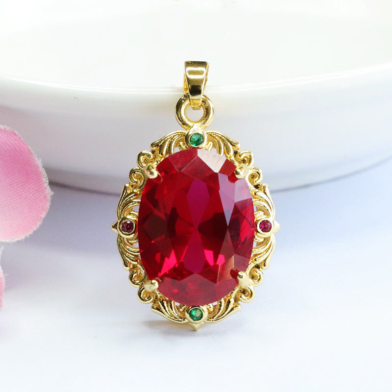Lab-Grown Ruby Faceted Floral Pendant — No Chain