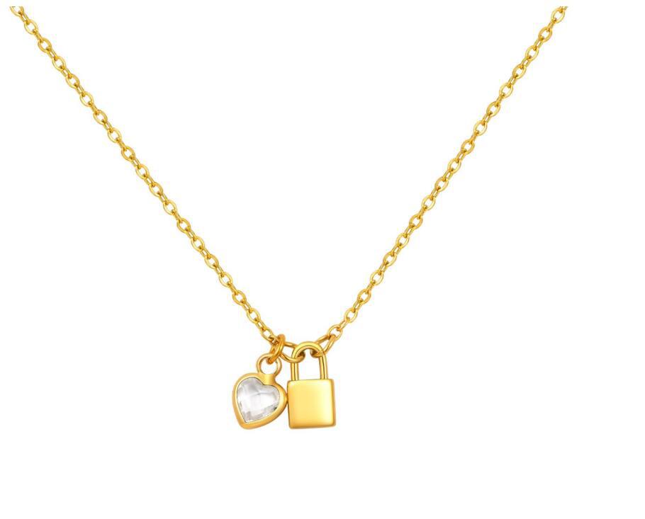 Wind Ladies Birthday Gift Stainless Steel Gold Lock Peach Heart Twelfth Necklace
