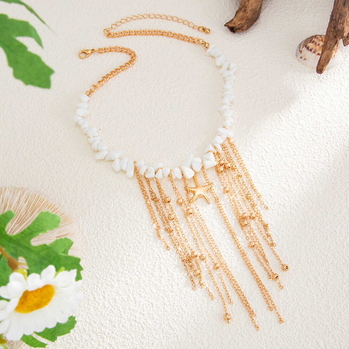 Star & Irregular Bead Fringe Necklace