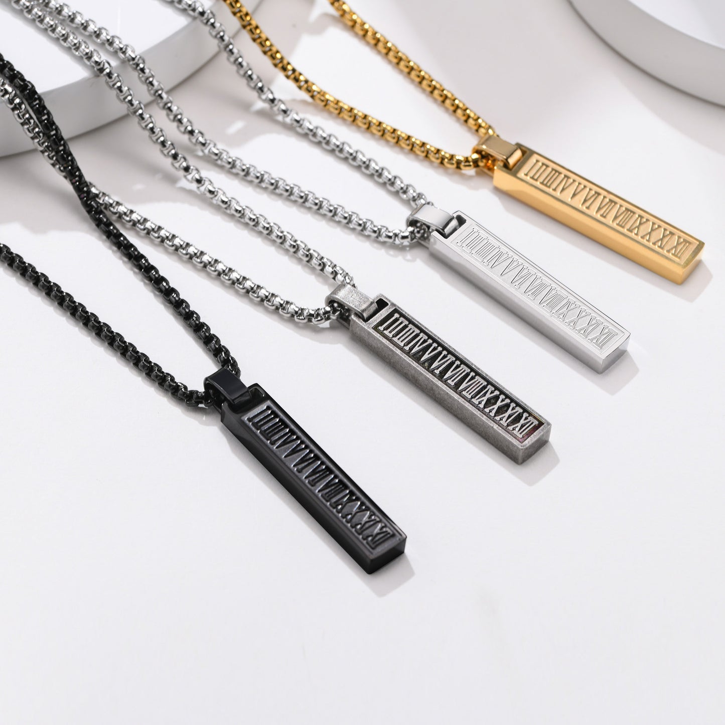 Stainless Steel Roman Numerals Geometric Necklace for Men
