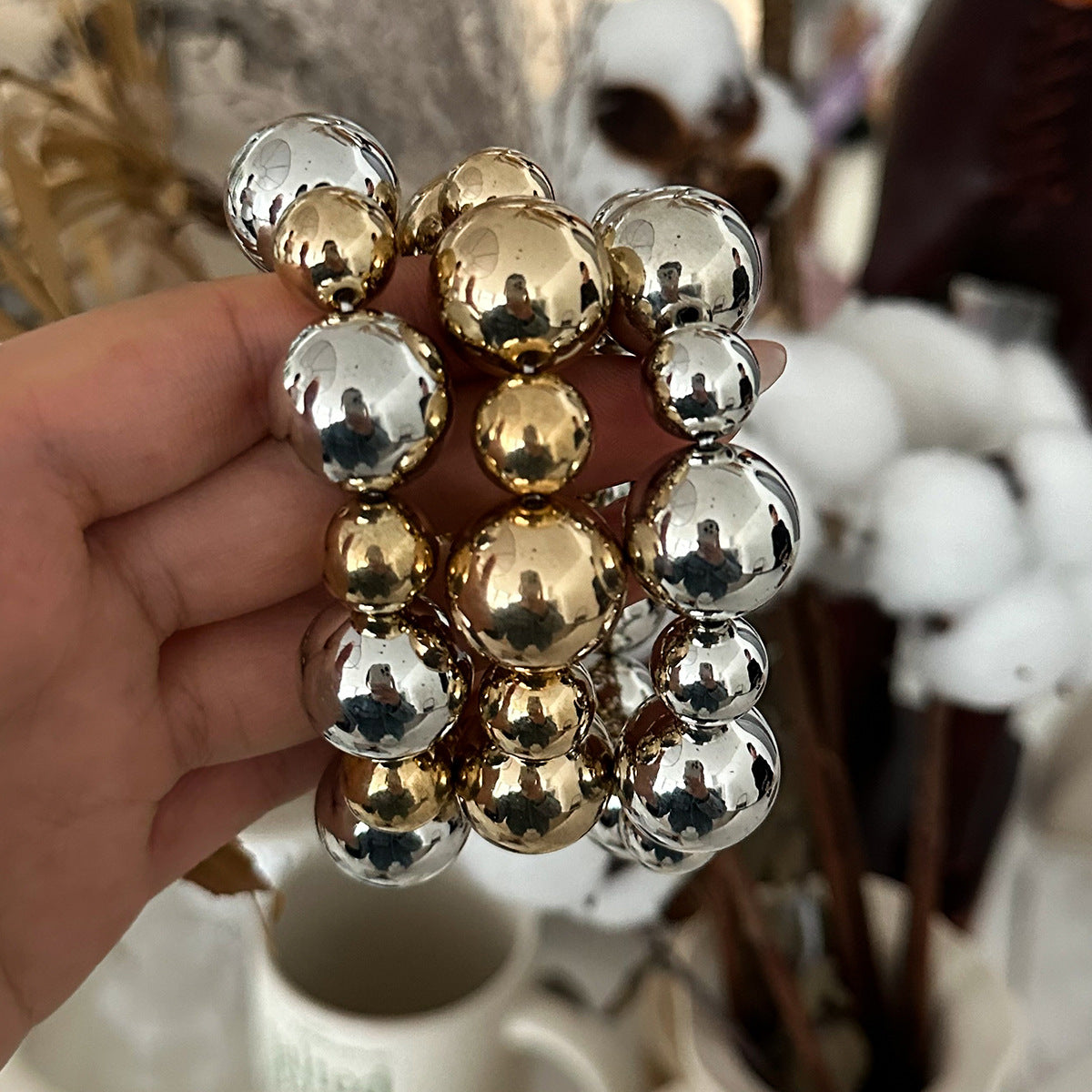 Planderful Vienna Verve Punk Beaded Bracelet For Women Bold Geometric Ball Jewelry With Contrasting Colors