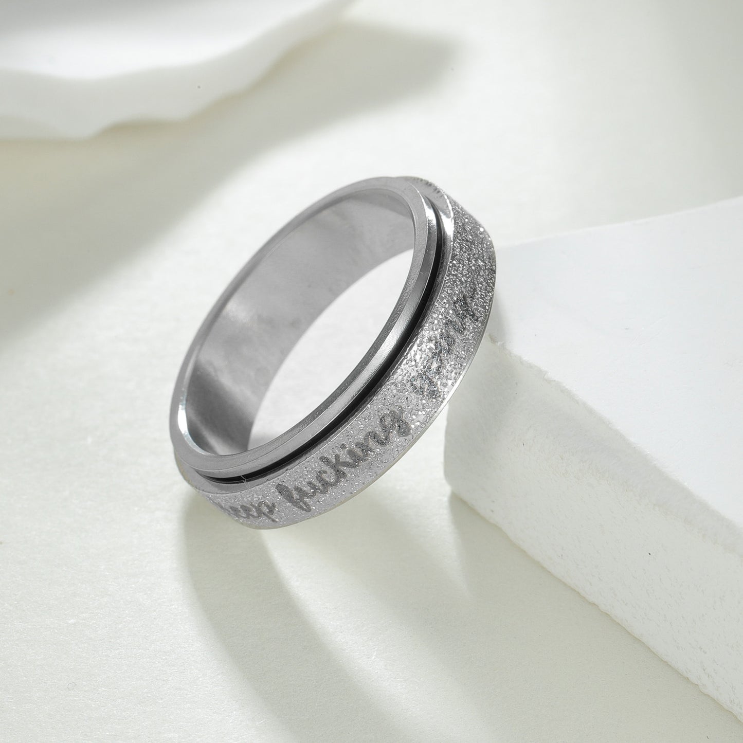 Planderful Collection Everyday Genie Rotatable Pearl Sand Titanium Steel Ring Unisex Durable For Men Women