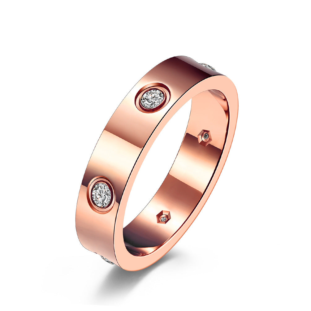 Cross-Border Titanium Steel Zircon-Encrusted Couple Rings