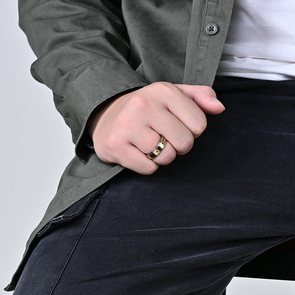 Planderful Everyday Genie Titanium Steel Rotatable Anxiety Relief Ring With Luminous Moon Star Design For Nervous Hands