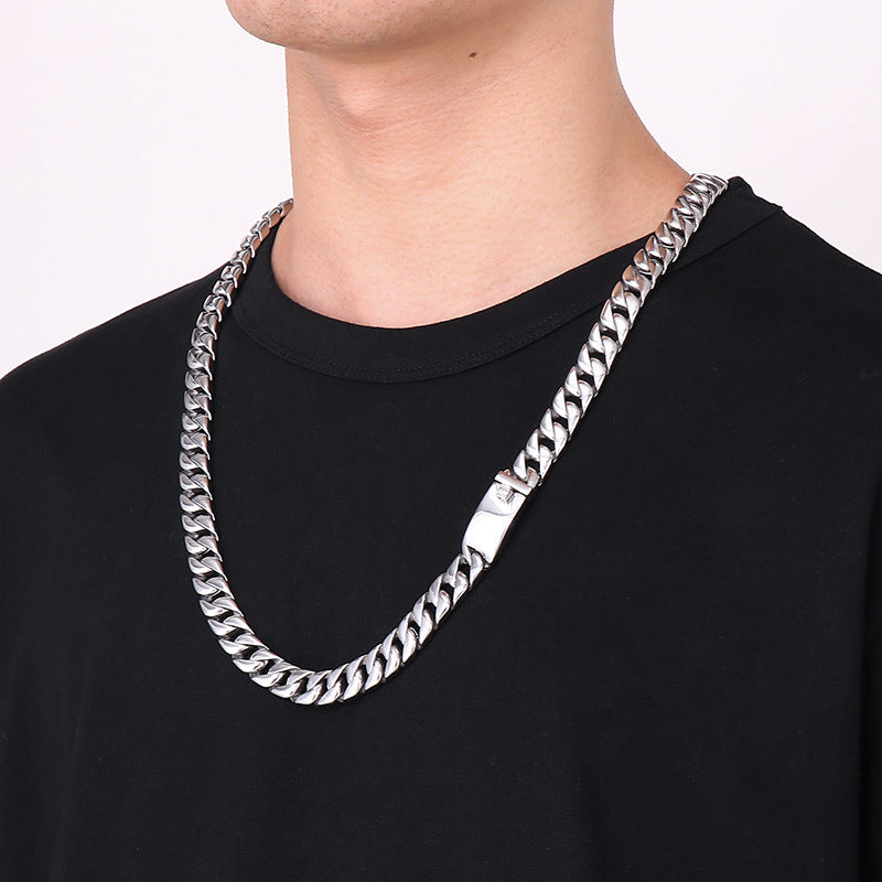 Stainless Steel Punk, Korean Version Of Cuban Chain 12mm Necklace Men's Glossy Necklace