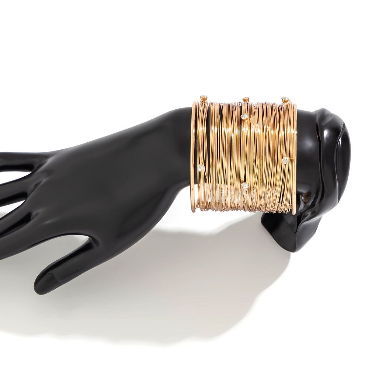 European and American Jewelry: Retro Wide Face Metal Opening Bracelet with Geometric Lines and Rhinestones, Versatile Bracelet for Women