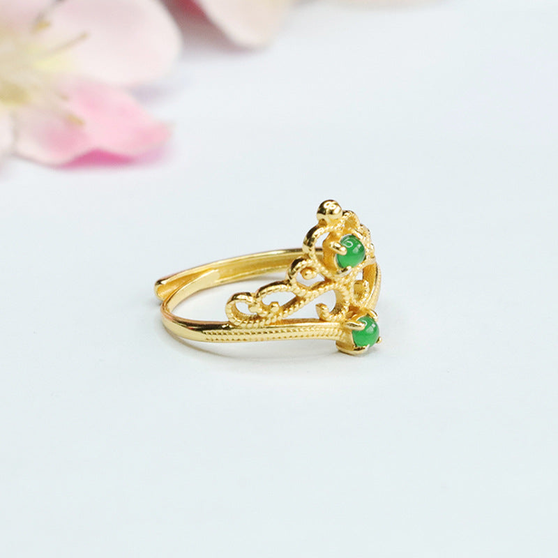Icy Green Jadeite Double Cabochon Crown Ring