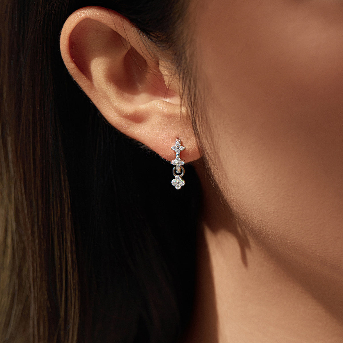 925 Sterling Silver Clover Heart Moissanite Earrings