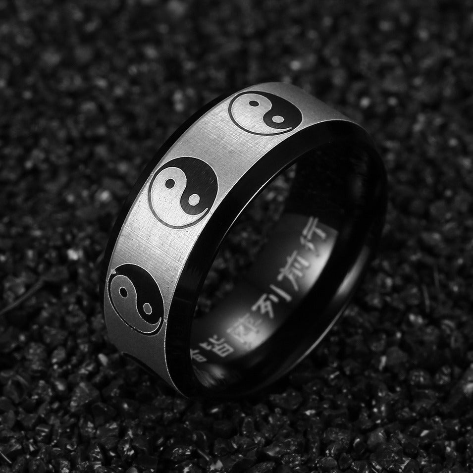 Chinese Style Jewelry Bagua Ring for Men Stainless Steel